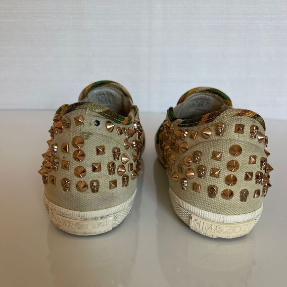 Kim & Kozi Hippie Bling Canvas Rasta Stripes Studs Sculls Loafers Sz 8 - Picture 3 of 8